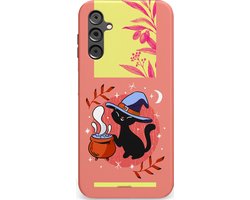 Casetastic hoesje geschikt voor Samsung Galaxy A14 (2023) 5G / Samsung Galaxy A14 (2023) 4G - Dubbellaagse bescherming - Halloween Kitty - Fashion Case - Koraal Roze