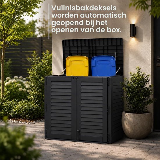 Afvalcontainerbox Voor 2 Vuilnisbakken - Zwart - Kunststof - 950 Liter Inhoud - Waterdicht - Buitenopslag — afbeelding 3
