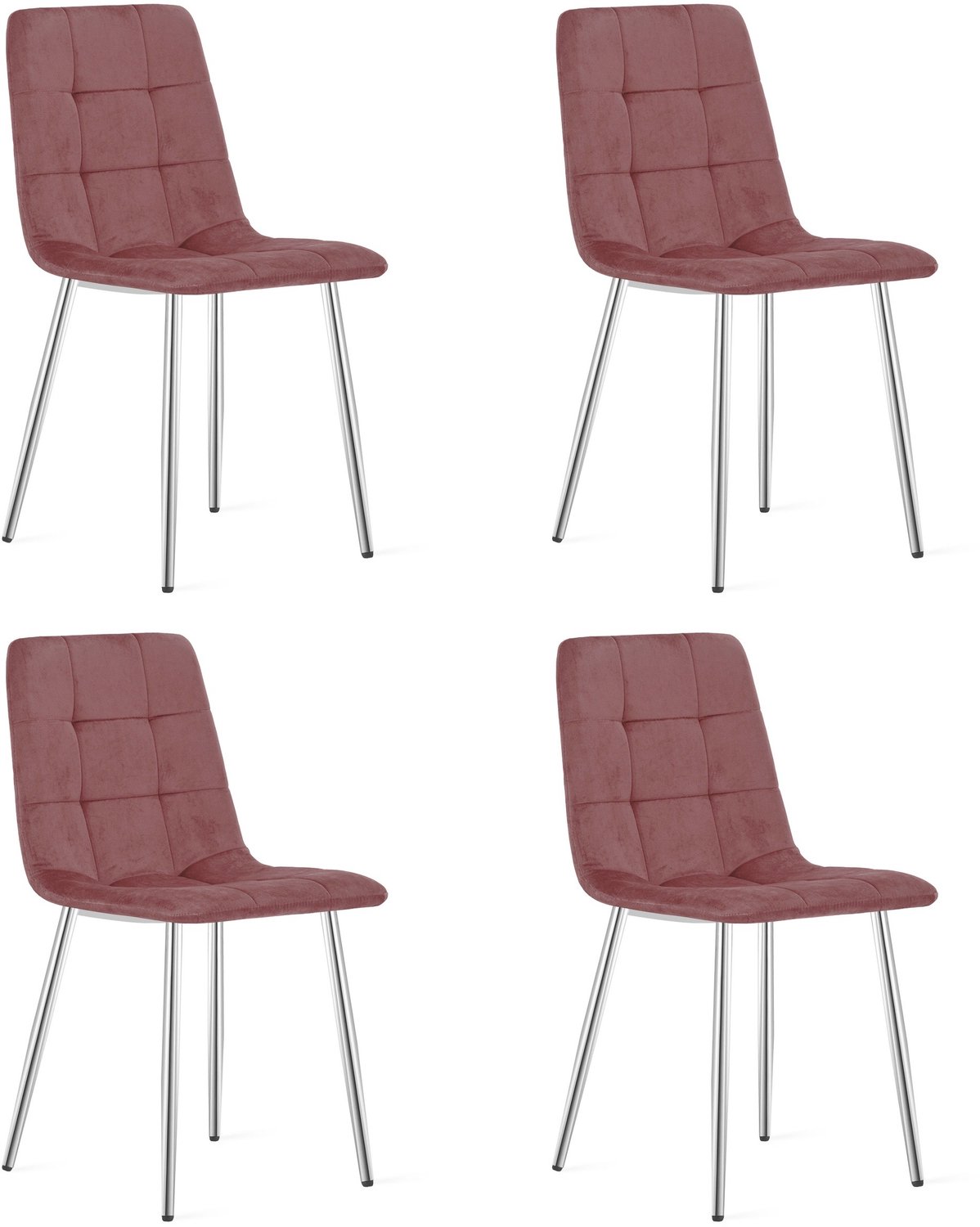 LEOBERT KARA Eetkamerstoelen – Set van 4 – Roze Velvet – Metalen Poten – Comfortabele Ergonomische Zitting – Modern Design – Velvet Stoel voor Woonkamer, Keuken en Eetkamer – Max. 110 kg per Stoel