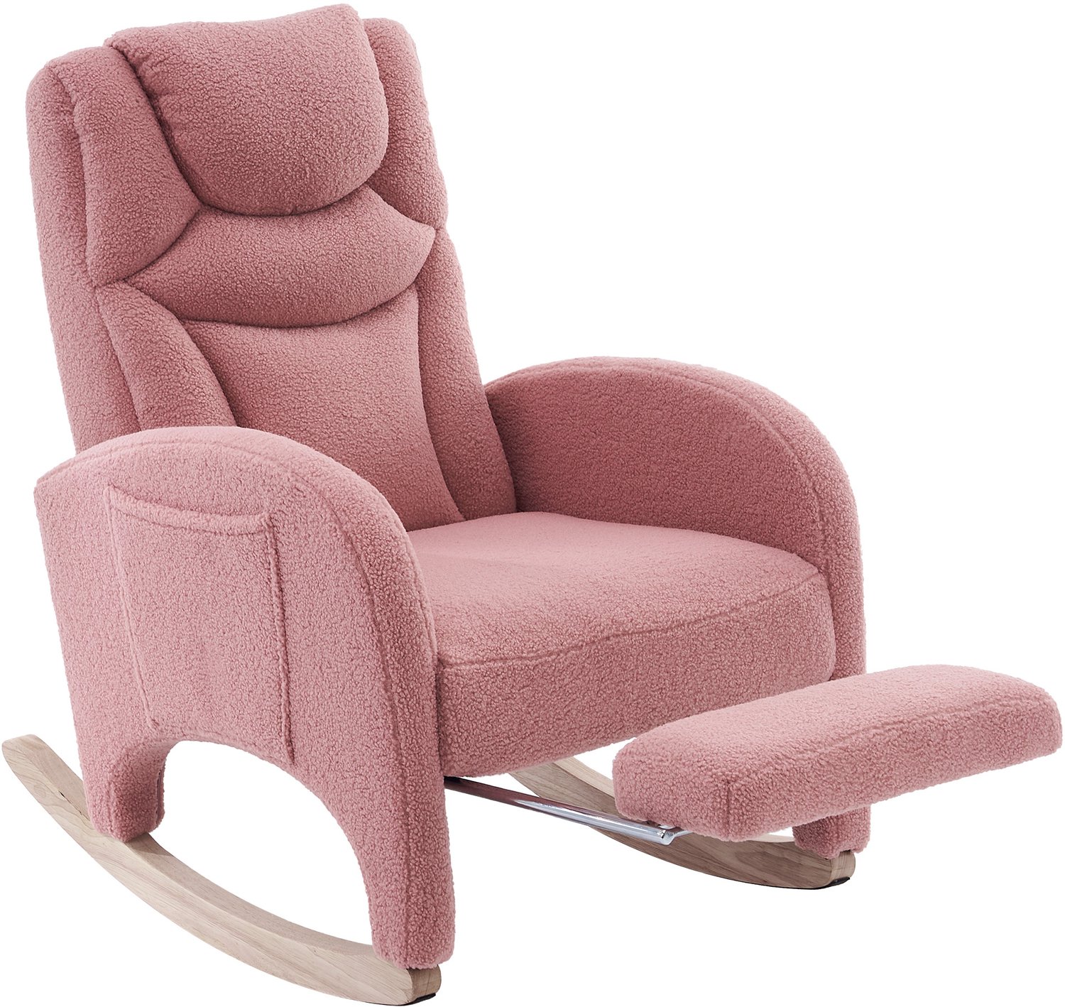 CHICFURN Schommelstoel - Uitklapbare voetensteun - Houten onderstel - Roze