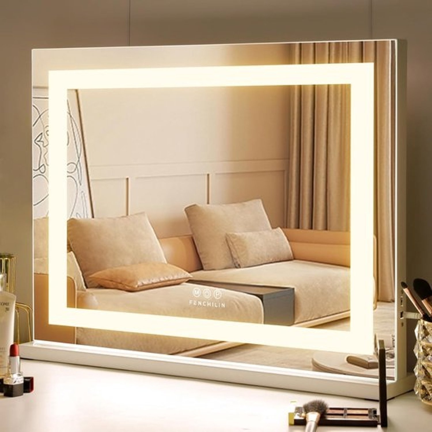 LED-make-upspiegel met touchbediening en 10x vergroting - Hollywood - USB - 58 x 46 cm