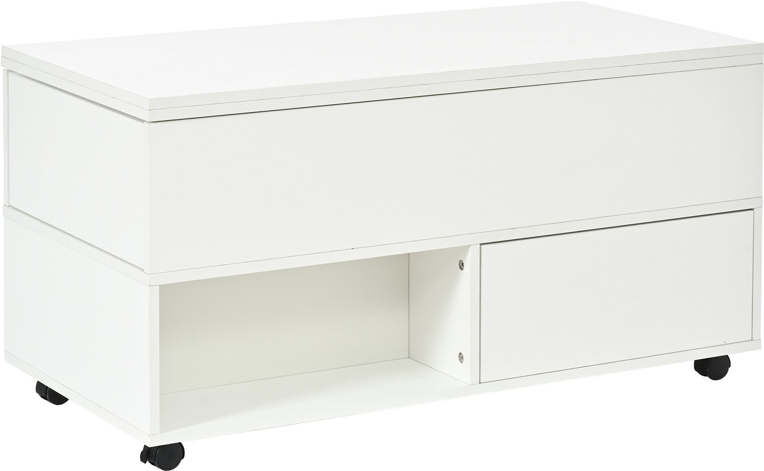 SONNENH Witte hefblad-salontafel met 4 laden en wielen - Uitklapbaar blad - 100 x 50 cm