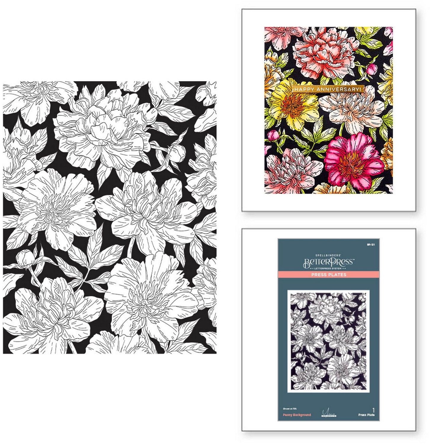 Spellbinders BetterPress Plate - Peony Background - 11,4 x 14,6 cm