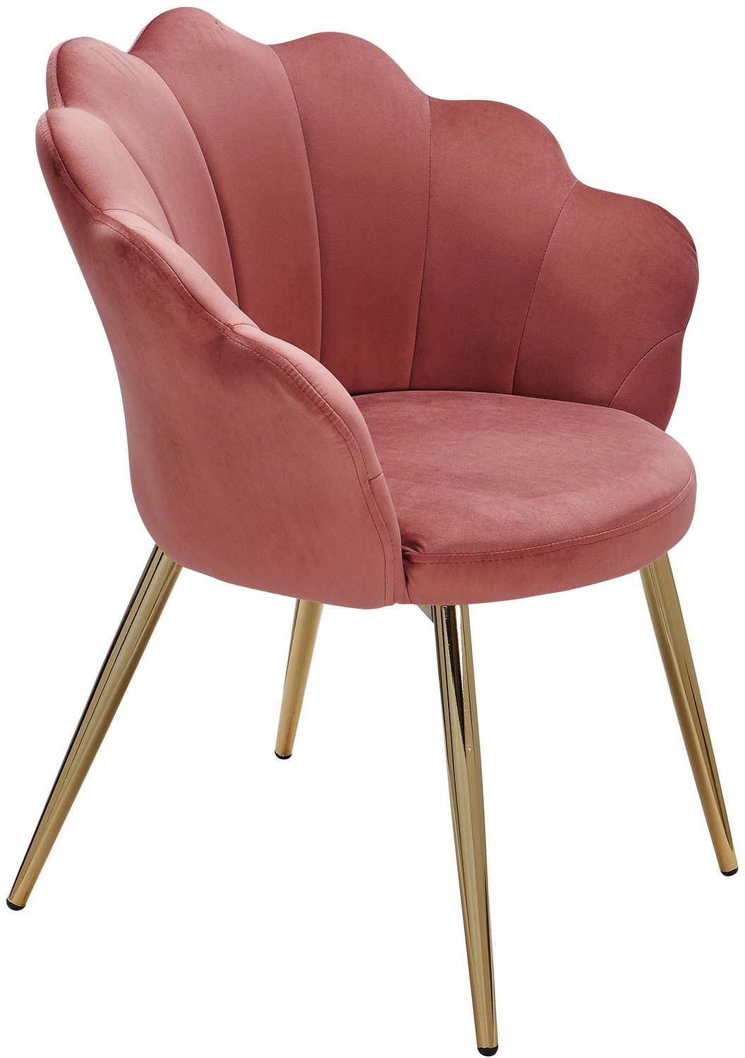Cosmo Casa Eetkamerstoel – Roze Fluweel – Schelpstoel met Goudkleurige Metalen Poten – Gestoffeerd – 48 x 53 x 80 cm