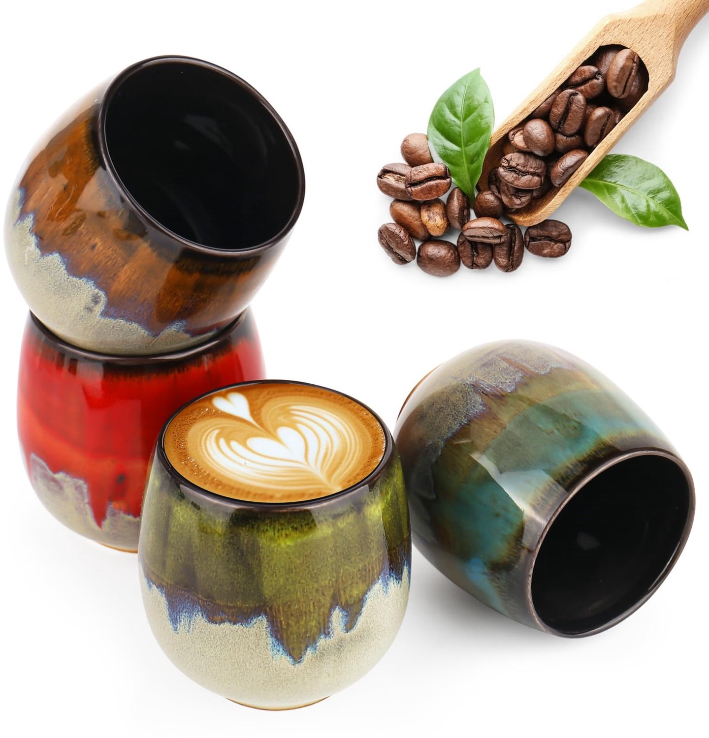 Set van 4 Handgemaakte Porseleinen Espresso Kopjes van 100 ml