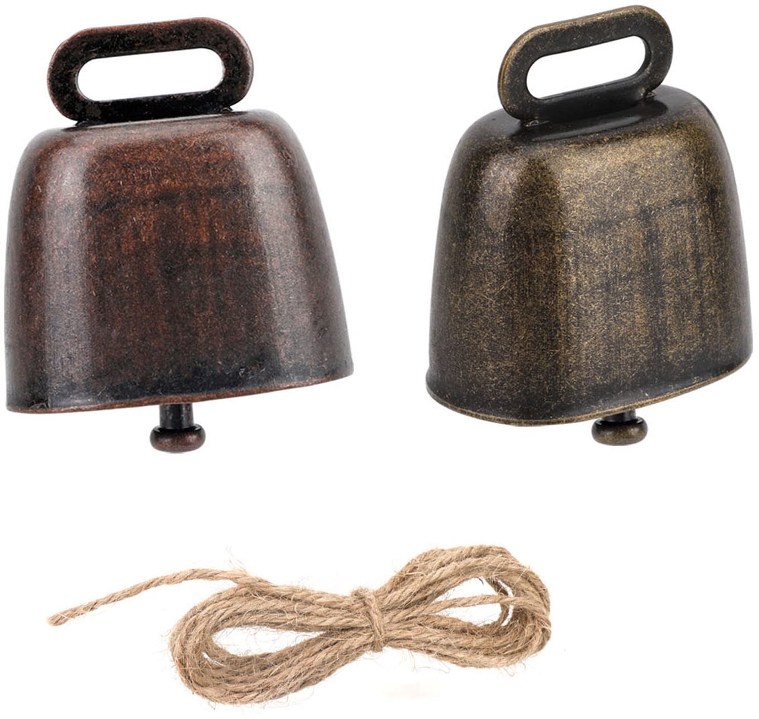 2 Stuks Dierengeluid Bellen - Bronzen Koeienbel met Touw