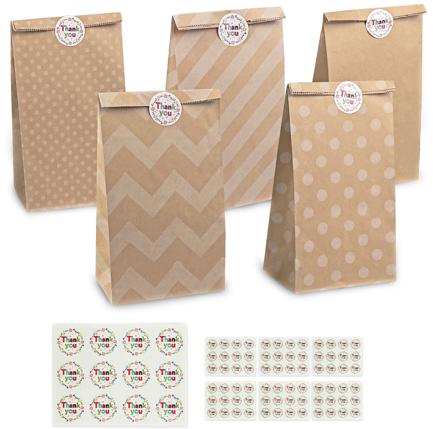 Set van 50 Kraft Papieren Tassen met Stickers - Perfect voor Cadeaus en Verpakkingen
