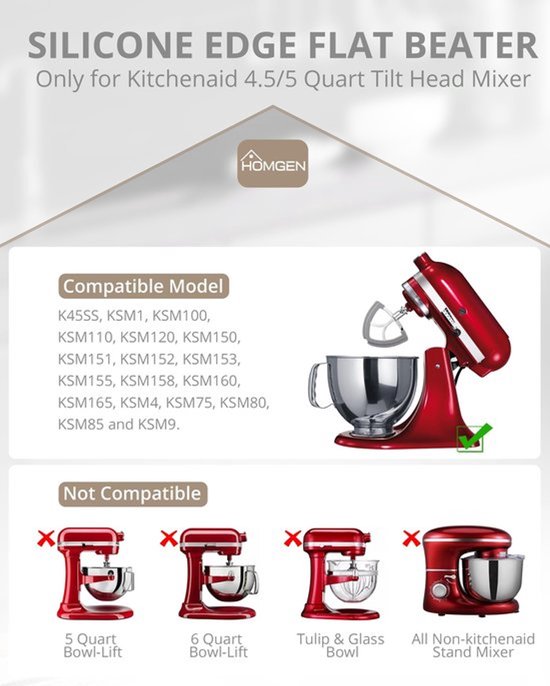 Flex Edge Menghaak voor Mixer, roestvrijstalen platte menghaak voor 4,14/4,73 liter kantelbare staande mixer vervangende menghaak accessoires met haak van flex — afbeelding 4