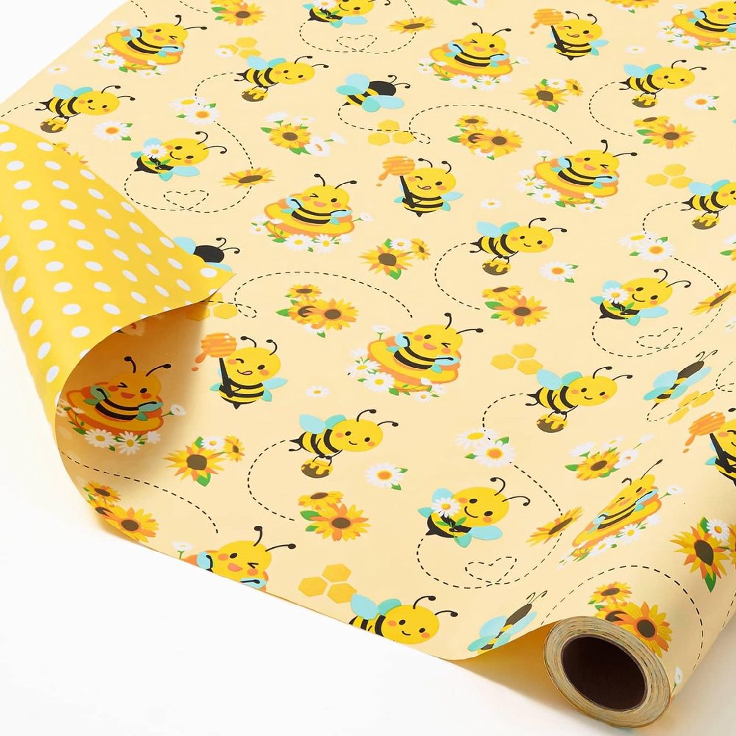 Cadeaupapier met Bijen en Madeliefjes 1 Rol voor Feestelijke Gelegenheden