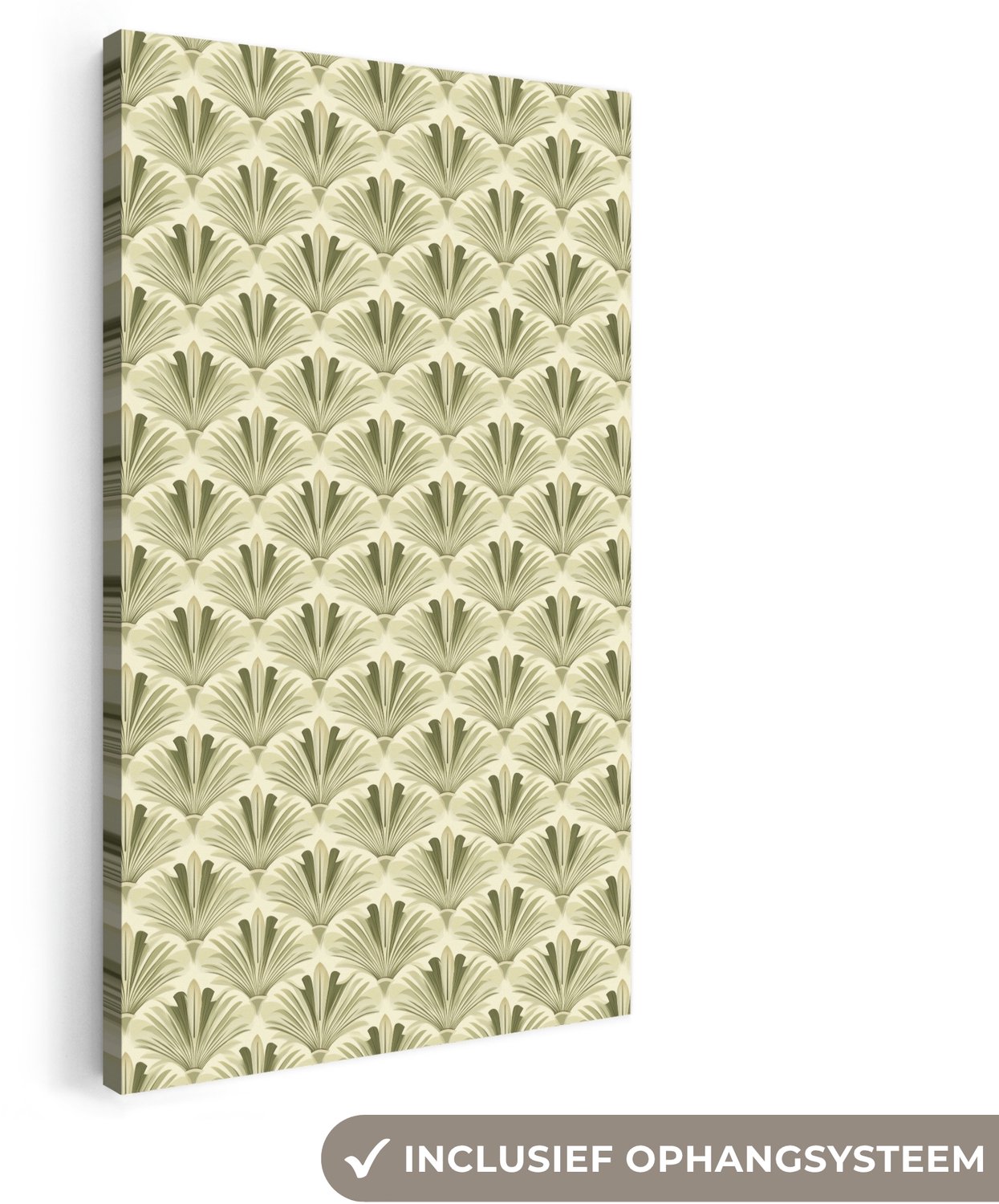 Canvas schilderij 20x40 cm - Exclusieve wanddecoratie Klassiek - Waaier - Groen - Muurdecoratie woonkamer - Slaapkamer decoratie - Kamer accessoires - Schilderijen op canvas