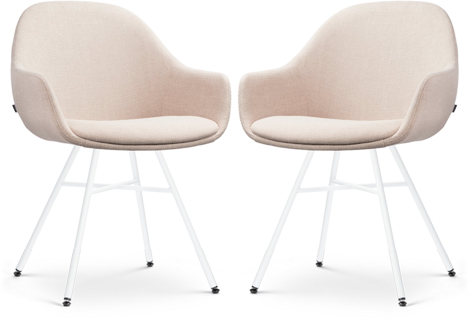 Nolon Noa-Mae Eetkamerstoelen Set van 2 Beige - met Armleuning - Stof - Wit Metalen Poten - Design - Scandinavisch - Comfortabel Beige - Wit onderstel