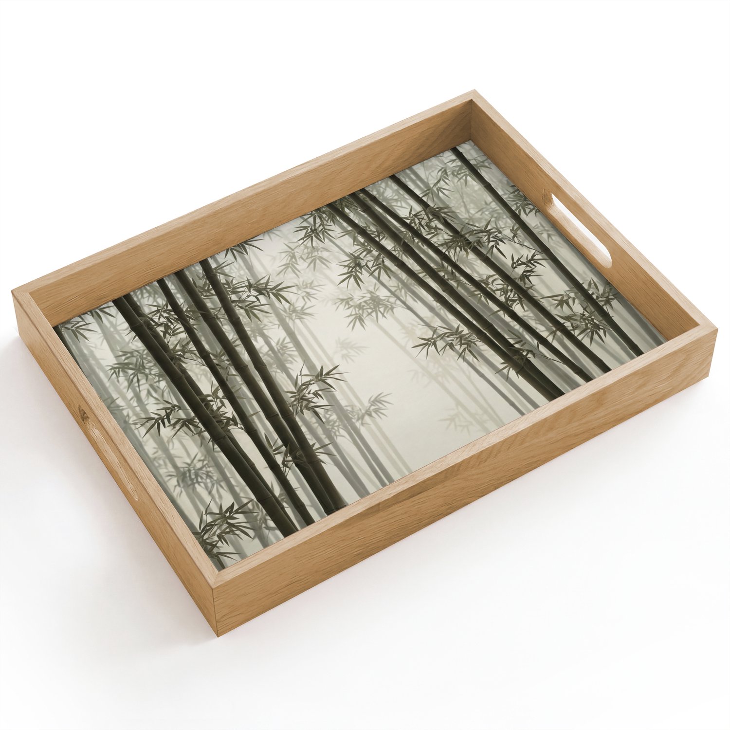 Dienblad hout 40x30 cm - Schootdienblad - Bamboe - Bos - Mist - Natuur - Borrelplank rechthoek - Plateau dienbladen