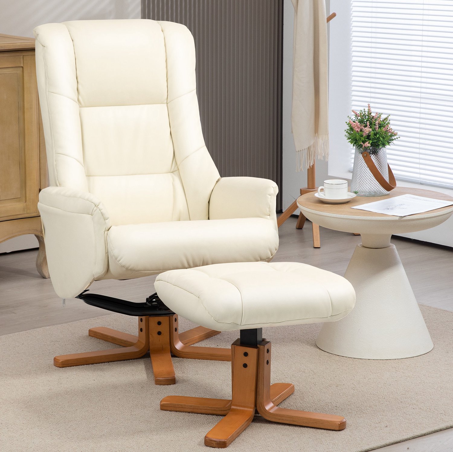 CHICFURN Relaxfauteuil - Verstelbare rugleuning - Met hocker - Cremewit Crème wit