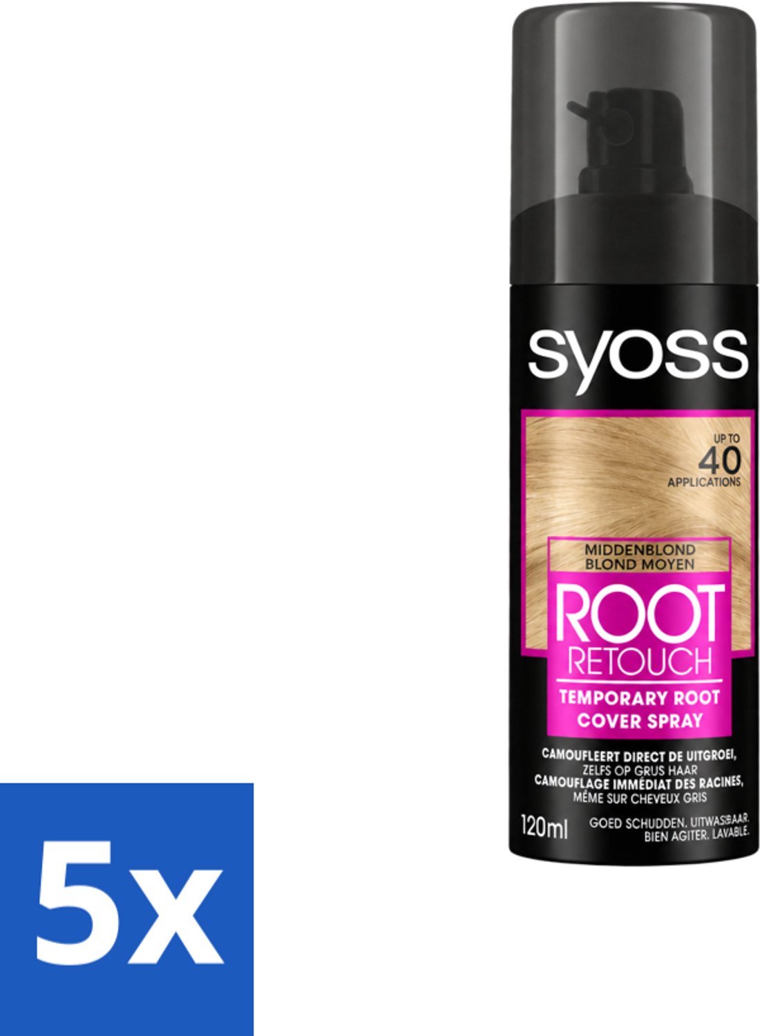 5 x SYOSS - Uitgroeispray Middenblond - Uitgroeispray - Kleurbescherming - Directe Grijsdekking - Voordeelverpakking - 5 stuks