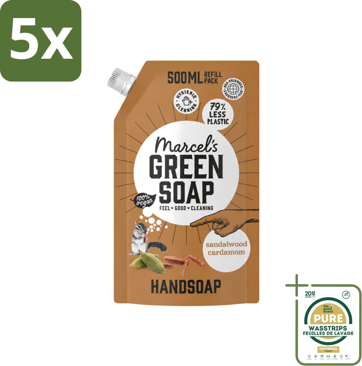 5 x Marcel’s Green Soap – Handzeep Navulling – Sandelhout & Kardemom – 500 ml - Wasstrips - Handzeep Navulling - Sandelhout En Kardemom - Natuurlijke Handzeep - Duurzame Handzeep - Geurige Handzeep