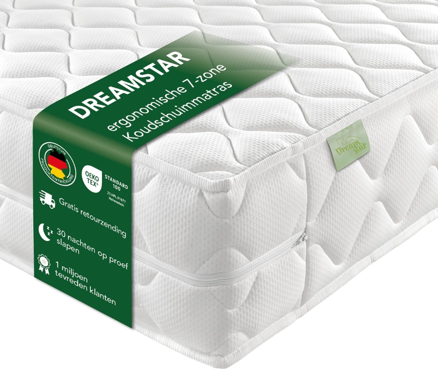 Dreamstar Ergonomisch 7-zone XXL omkeerbaar matras I 90 x 200 cm I 22 cm I H3 & H4 I Ergo Flex wit