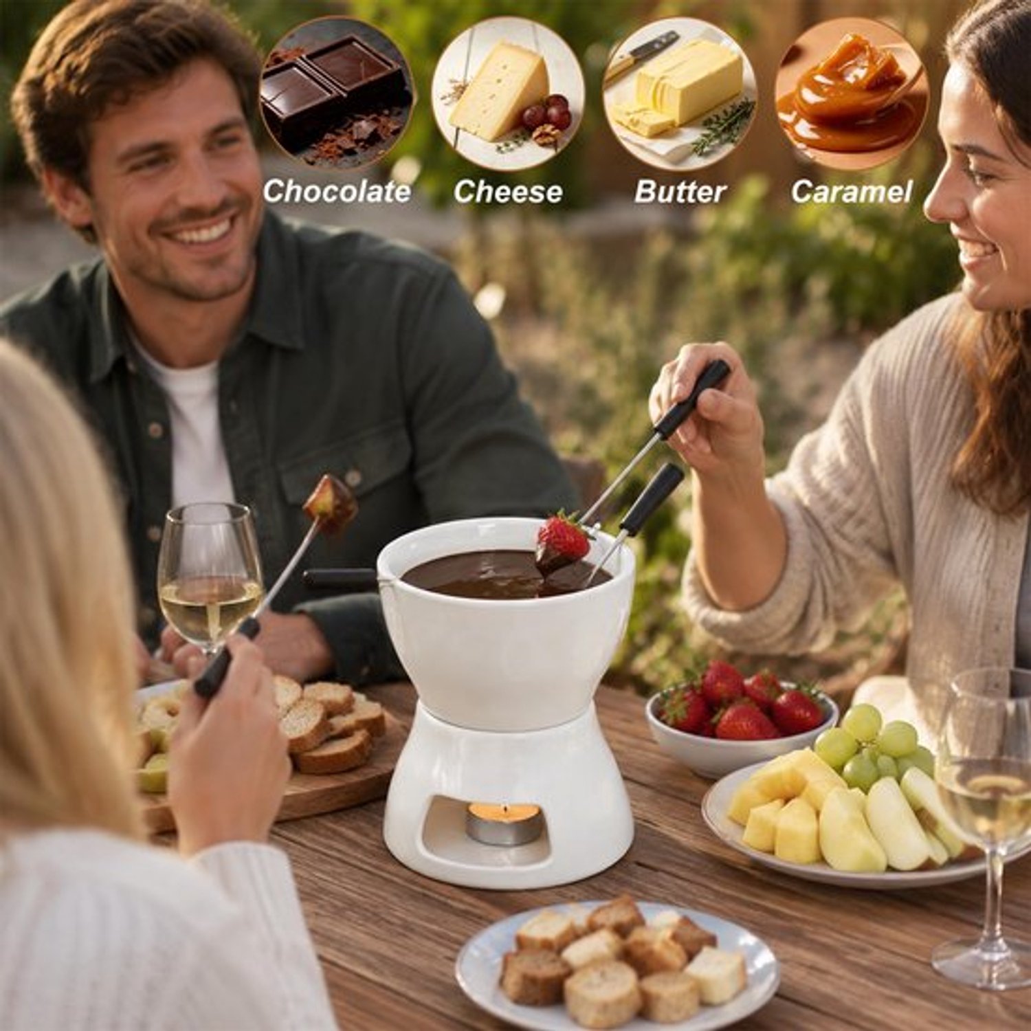 Keramische Chocolade Fondue Pot Set 400ml, Chocolade Fondue Mok met 4 Vorken – foto 7
