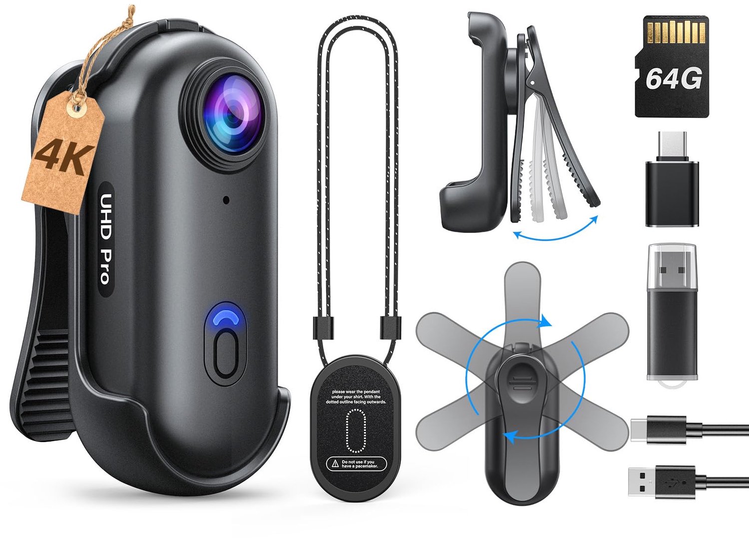 Mini Bodycam met 4K Video-opname en Magnetische Clip