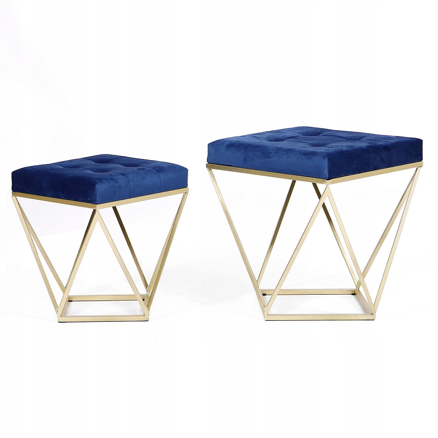Messa Home Set van 2 Messa Java Pufjes Blauw/Goud Gestoffeerd - Stijlvol Design