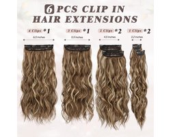 BARSDAR Clip in Haarextensies, 50cm Lang Golvende Highlight Haar Extensions Clip in 6 PCS Dik Krullend Natuurlijke Synthetische Haarstukken voor vrouw