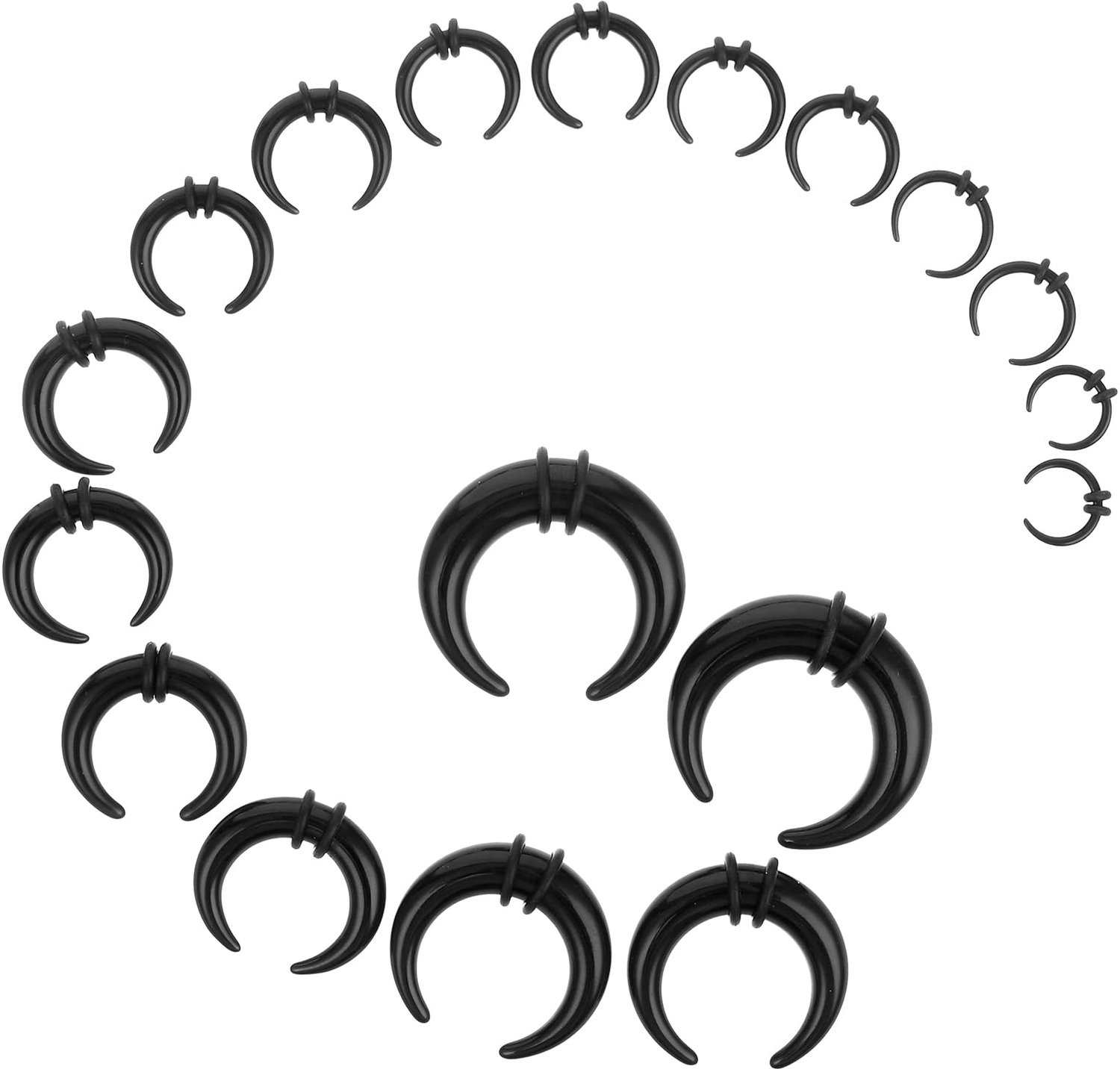 Lusofie 18 stuks acryl septum-stretchset Zwart septum-pincher Tapers C-vorm septum-piercingset Stretcher Expanderringen voor neusoorpluggen Maat 14G 1