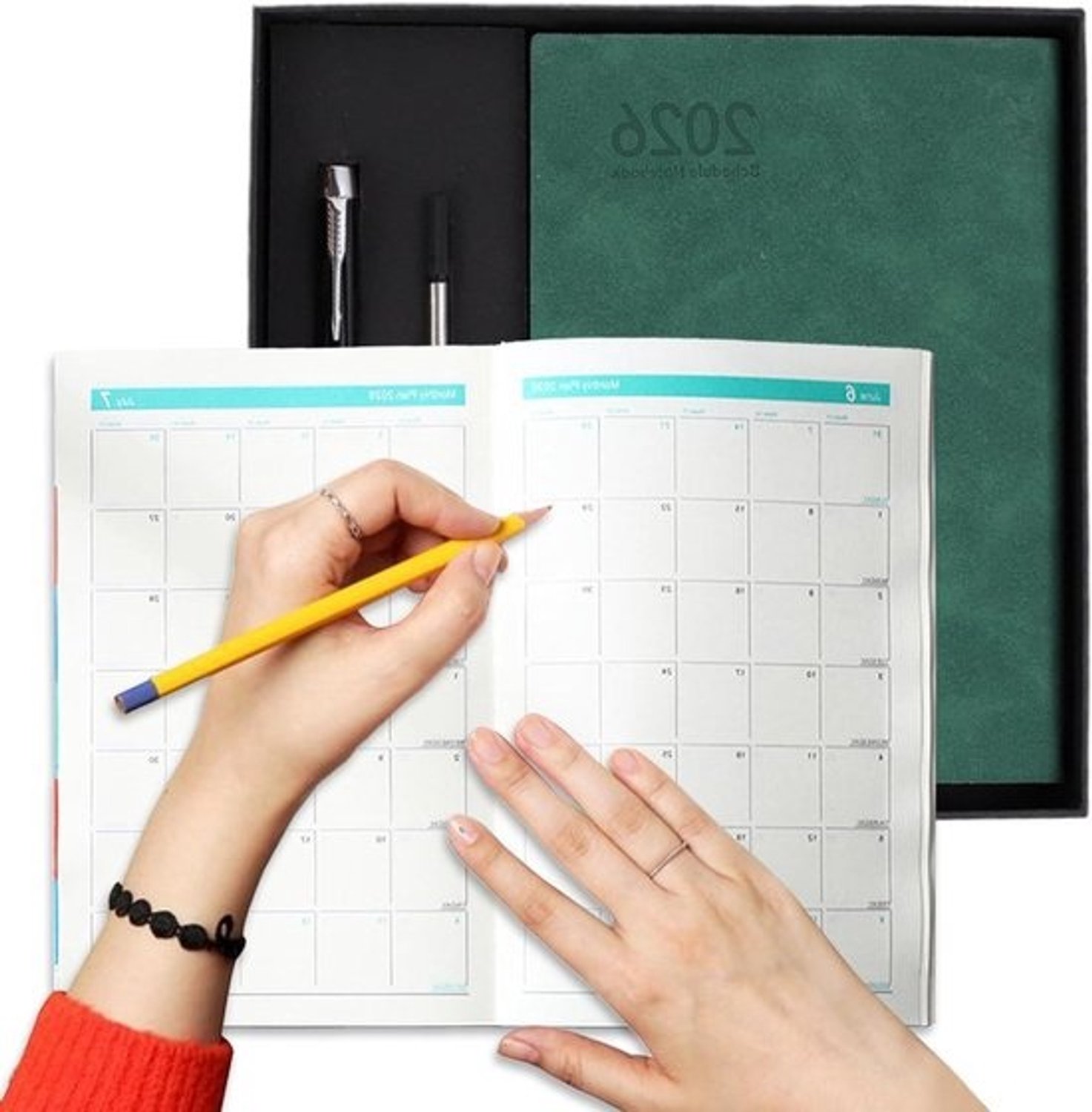 Werk Planner - Agenda Notitieboek - Effectief Plannen - Robuuste Hardcover - A5 Formaat - Groen