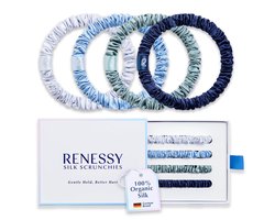 RENESSY Silk Hair Scrunchies, 100% Organic Silk, Skinny 4-Pack, 22 Momme 6A