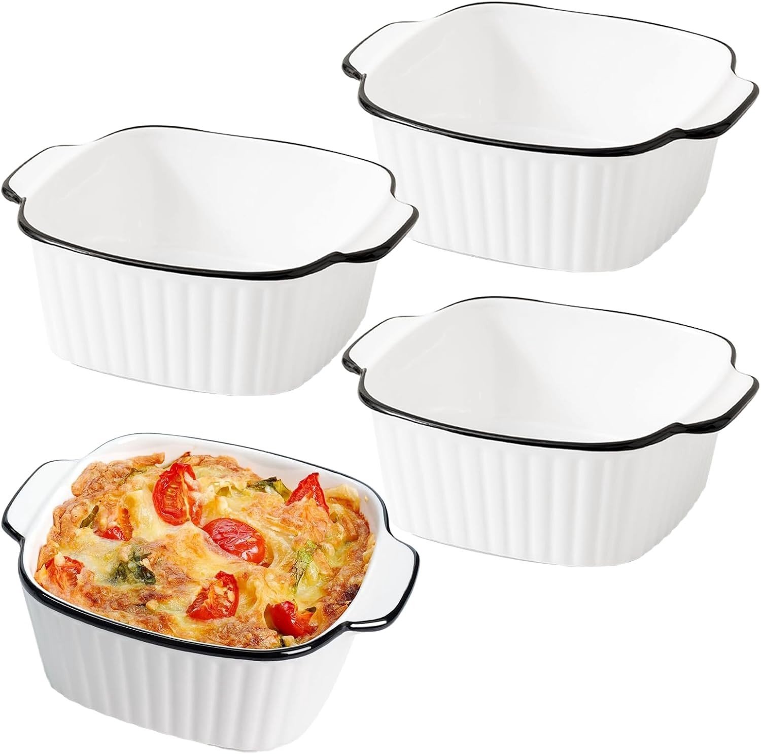 Set van 4 Ovenschalen - Wit - 14,5 x 11,5 x 5,5 cm - Hoogwaardige Keramische Bakvorm - Voor Magnetron en Airfryer