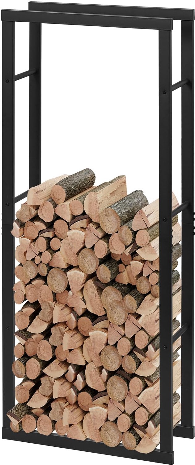 Famanu – Brandhoutrek voor binnen en buiten, 150 x 60 x 25 cm, metalen stapelhouder voor brandhout, zwart