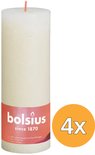 Bolsius rustieke kaars, ivoorkleurig, 19cm hoog. Verpakking bevat 4 stuks.