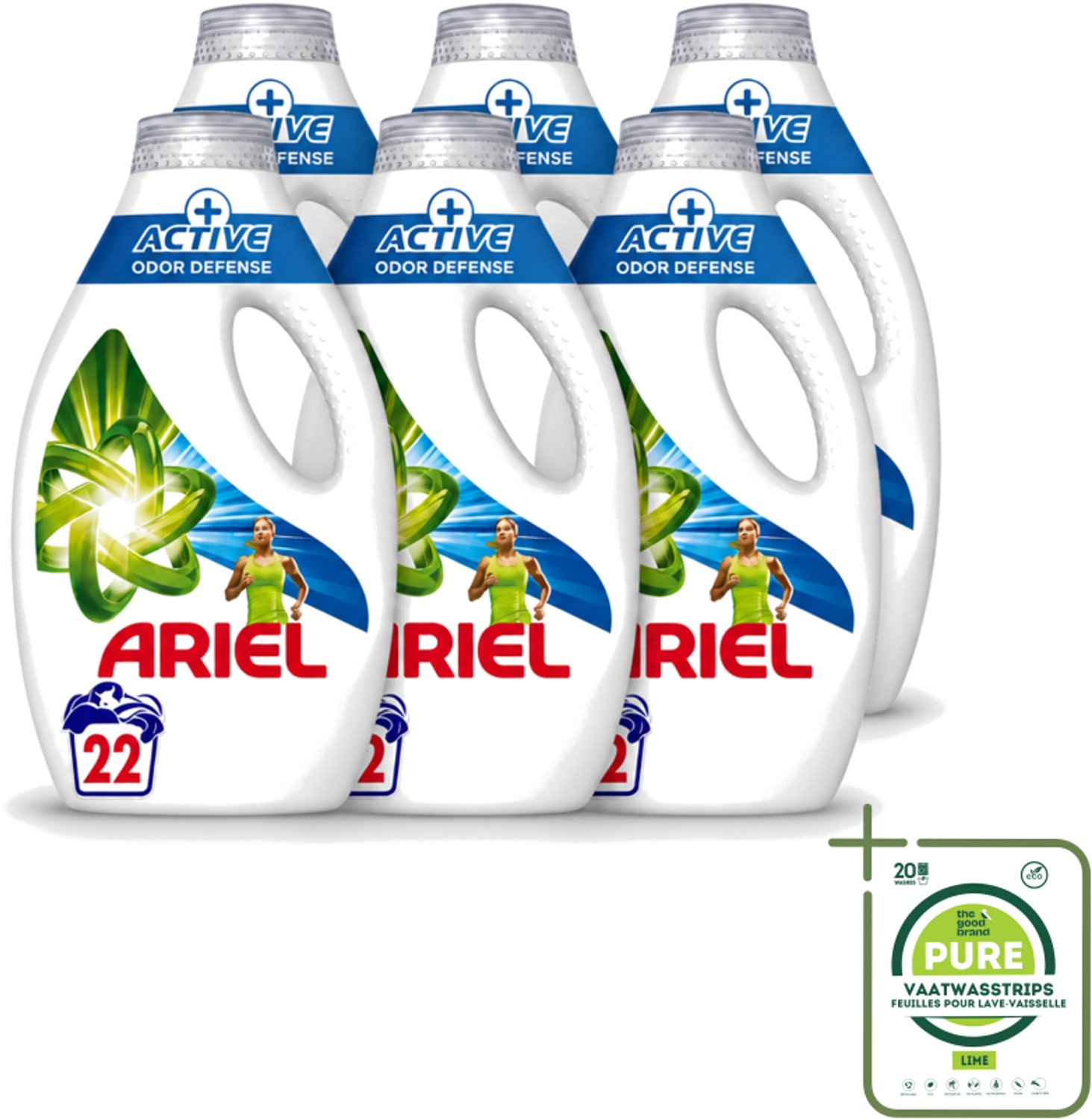 6 x Ariel – Vloeibaar Wasmiddel – Active Odor Defense – 990 ml – 22 wasbeurten - Grootverpakking - Vaatwasstrips - Geurverwijdering Was - Sportkleding Wasmiddel - Vloeibaar Wasmiddel - Geurbestrijding - Wasmiddel Voor Activiteit