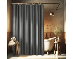 EurCross Douchegordijn, breedte 200 x 200 cm, linnen gestructureerd, zware waterdichte textielstof, douchegordijn, donkergrijs, luxe, wasbaar, antisch