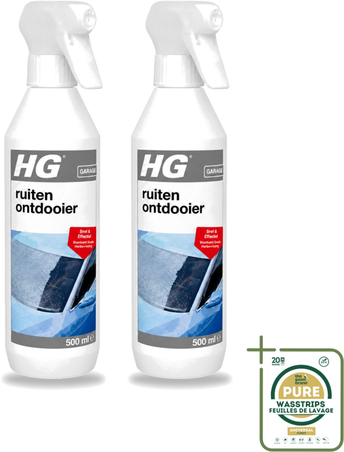 2 x HG - Ruitenontdooier Spray - Snel & Effectief - Voorkomt Snelle Herbevriezing - 500 ml - Wasstrips - Ruitenontdooier - Sneeuw En Ijs Verwijderen - Bevroren Ruiten Verwijderen - Herbevriezing Voorkomen - Auto Ruiten Ontdooien