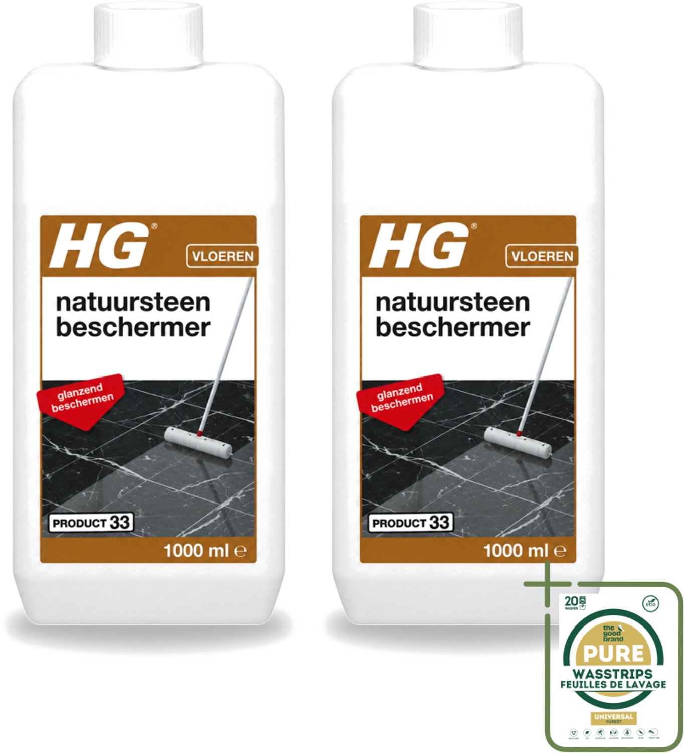 2 x HG - Natuursteen Beschermer - Glanzend Beschermen - Eenvoudig in Gebruik - 1L - Wasstrips - Natuursteen Beschermer - Natuursteen Beschermfilm - Slijtage Bescherming - Zuur Bescherming - Anti-slipeffect