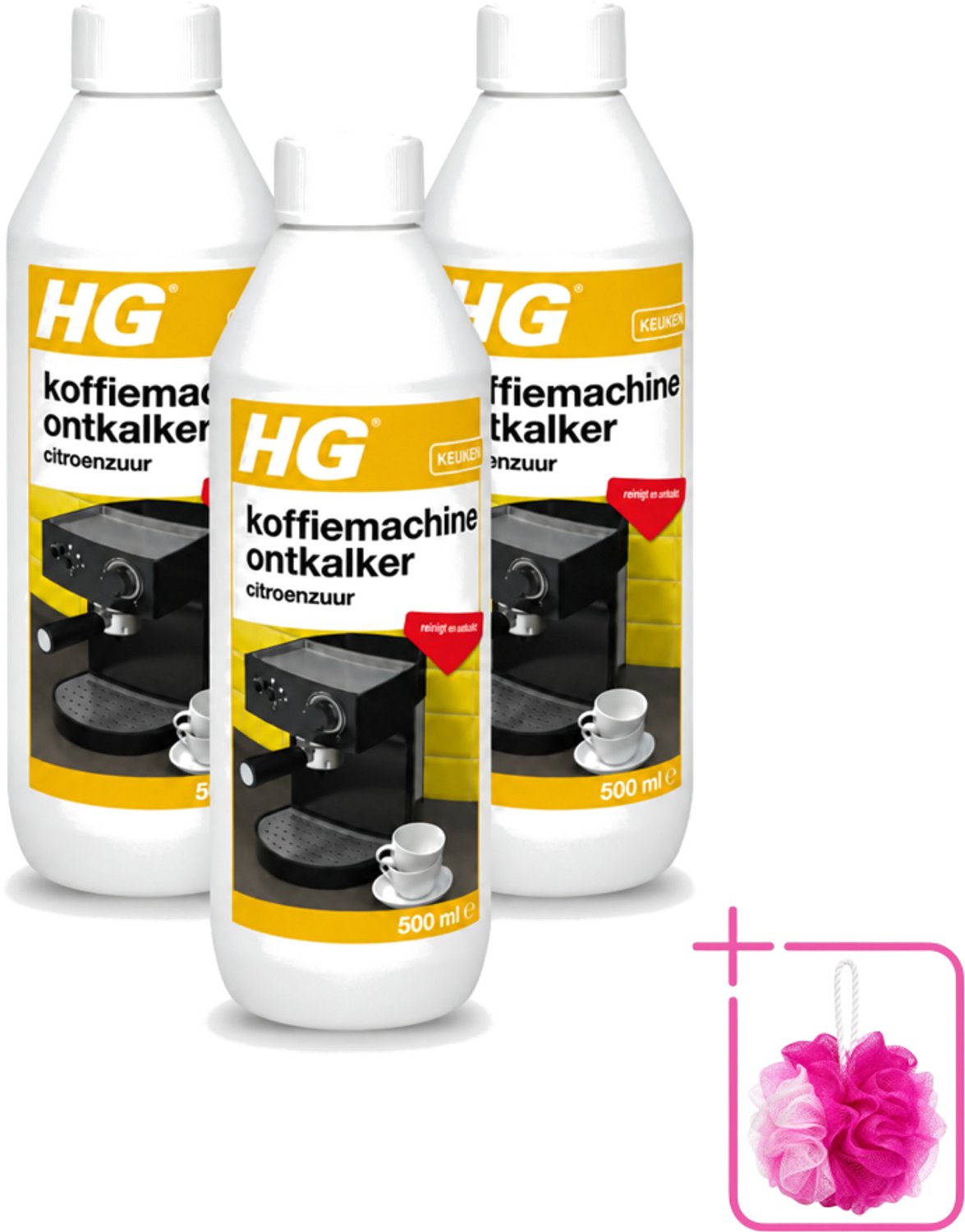 3 x HG - Koffiemachine Ontkalker - Op Basis Van Citroenzuur - Ideaal voor Senseo- & espressomachine - 500 ml - Bulkverpakking - Koffiemachine ontkalker - Douchemop - Citroenzuur