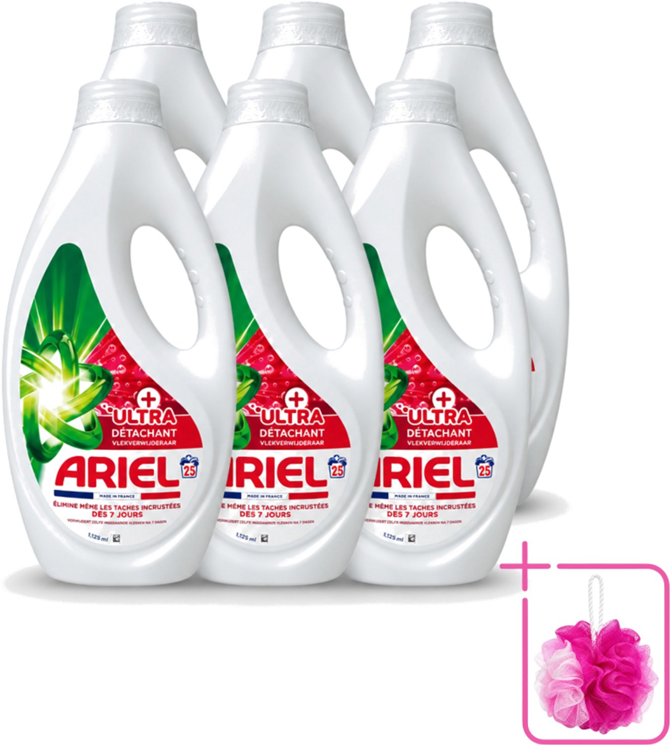 6 x Ariel – Vloeibaar Wasmiddel – Ultra Vlekverwijderaar – 1125 ml – 25 wasbeurten - Bulkverpakking - Vlekverwijderaar - Douchemop - Wasmiddel