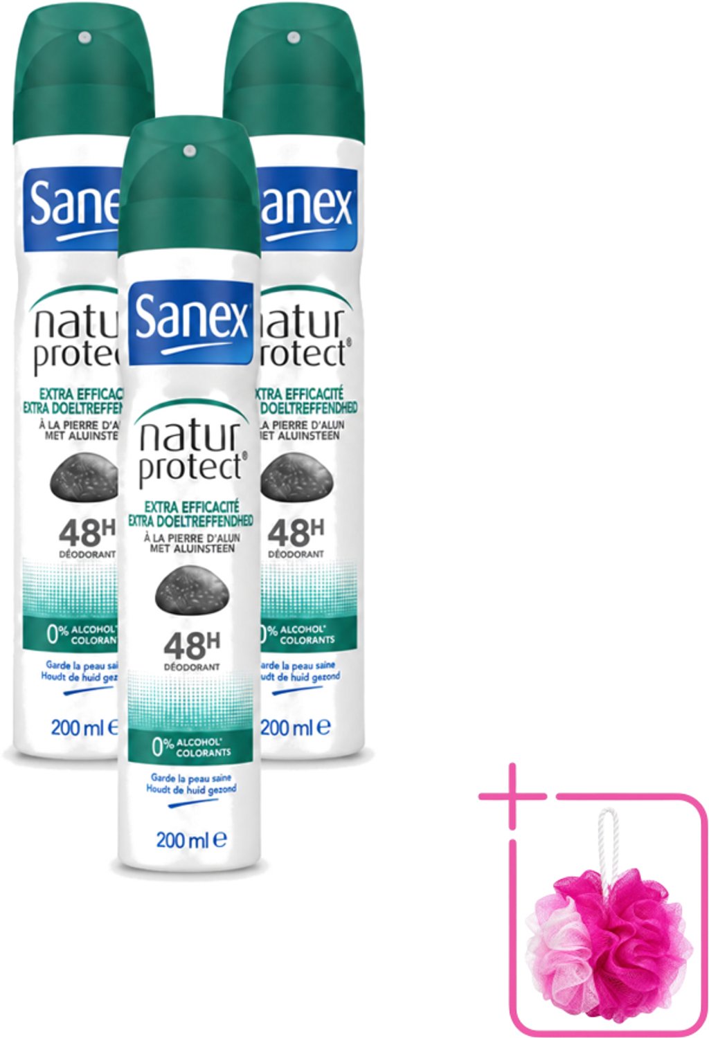 3 x Sanex – Deodorant Spray – Aluinsteen – 200 ml - Bulkverpakking - Deodorant spray - Douchemop - Natuurlijke deodorant
