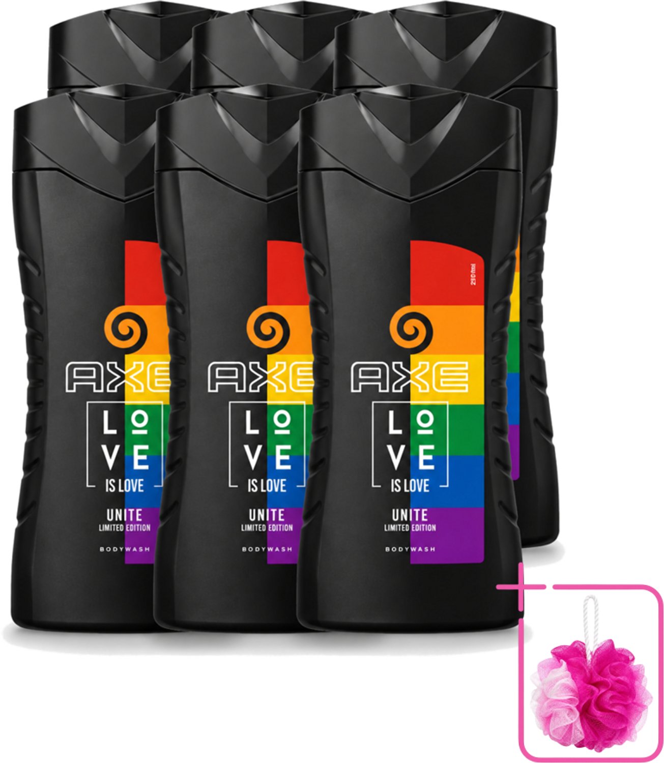 6 x AXE – Bodywash – Unite Love Is Love – 250 ml - Bulkverpakking - Douchegel - Douchemop - Africa