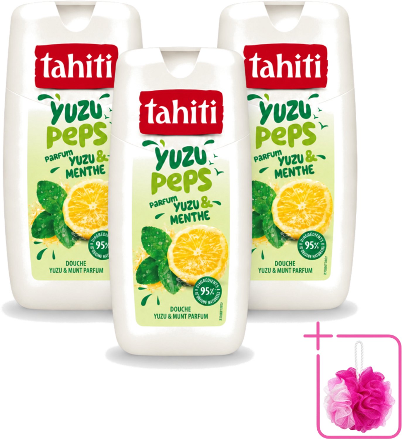 3 x Tahiti – Douchegel – Yuzu Peps Yuzu & Munt - 250 ml - Bulkverpakking - Douchegel yuzu munt - Douchemop - Frisse douchegel