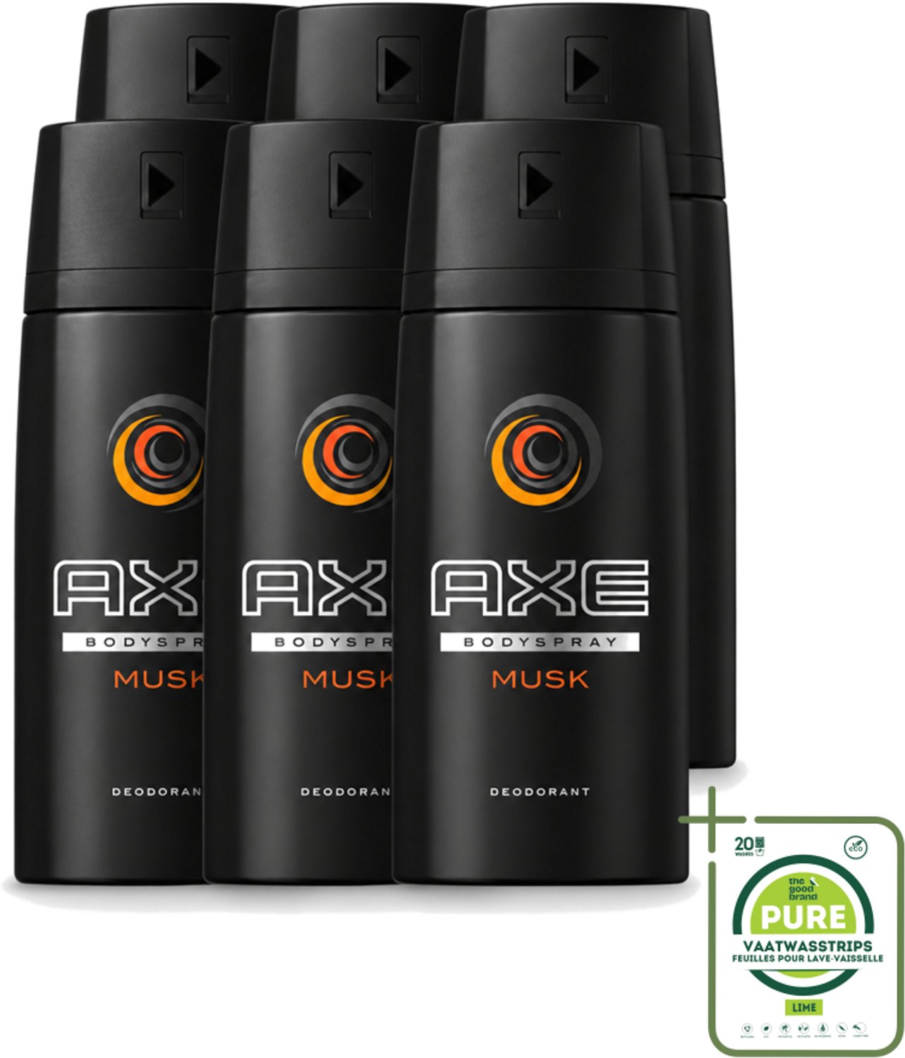 6 x Axe - Deodorant Bodyspray - Musk - 150 ml - Grootverpakking - Vaatwasstrips - Axe Musk Bodyspray - Deodorant Voor Mannen - Frisheid - Geur - Huidbescherming