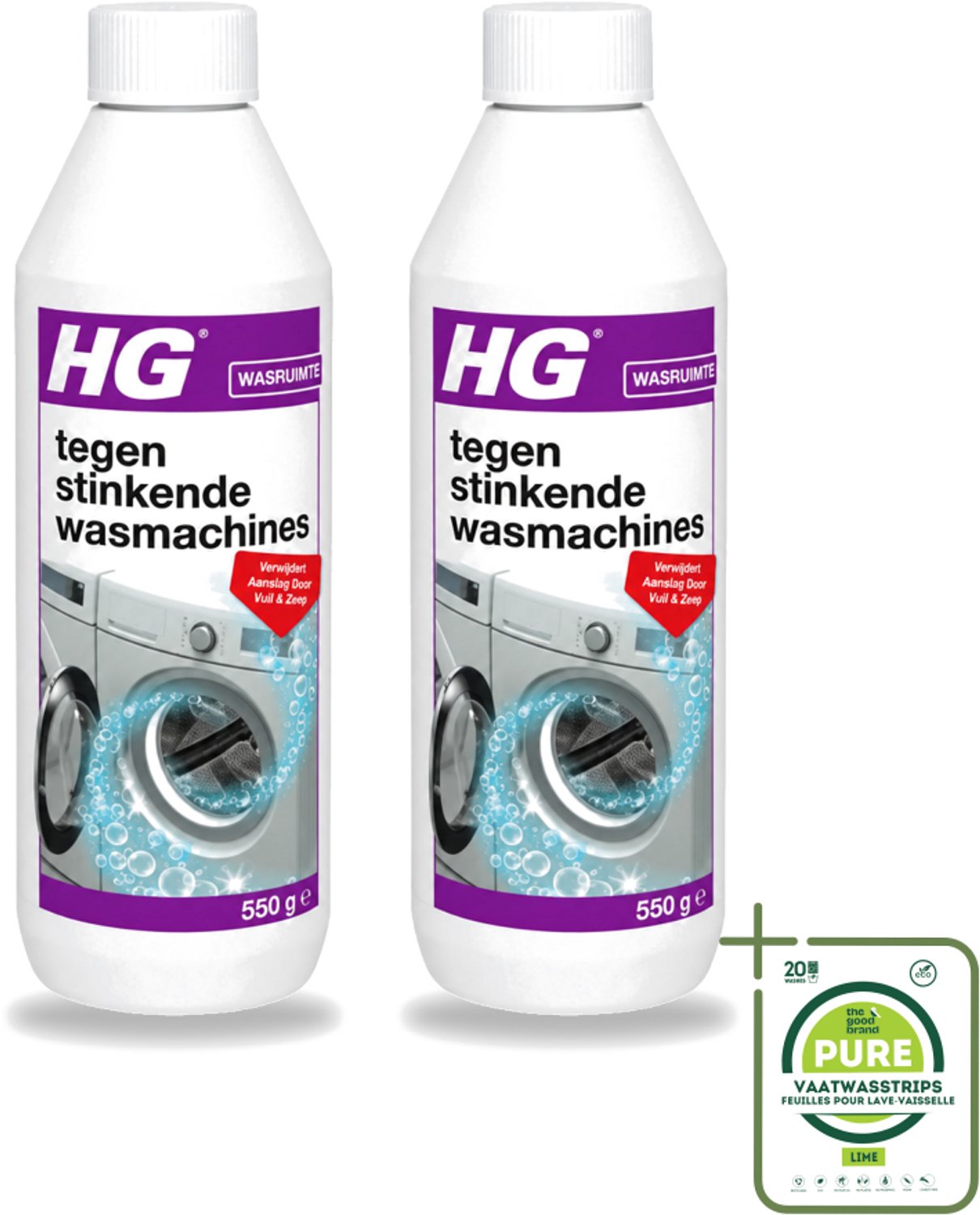 2 x HG - Tegen Stinkende Was - Verwijdert Aanslag Door Vuil & Zeep - 550 g - Grootverpakking - Vaatwasstrips - Wasmachine Reiniger - Stinkende Wasmachine - Wasmachine Aanslag - Wasmachine Vuil - Wasmachine Geur