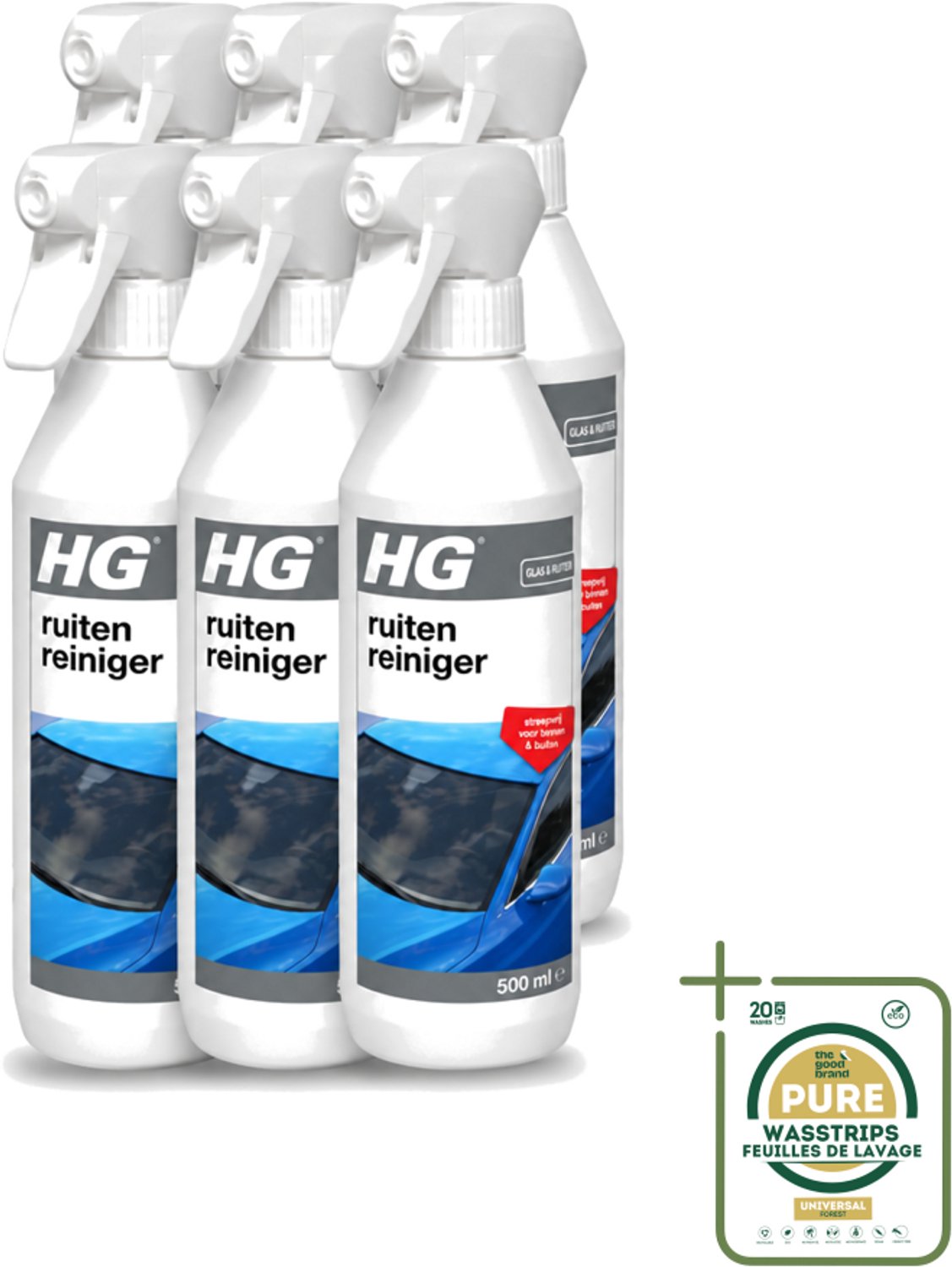 6 x HG - Ruitenreiniger - Streepvrij Voor Binnen & Buiten - 500 ml - Ruitenreiniger - Ruiten Reinigen - Ruiten Reinigen Binnen En Buiten - Ruiten Reinigen Auto - Ruiten Reinigen Caravan