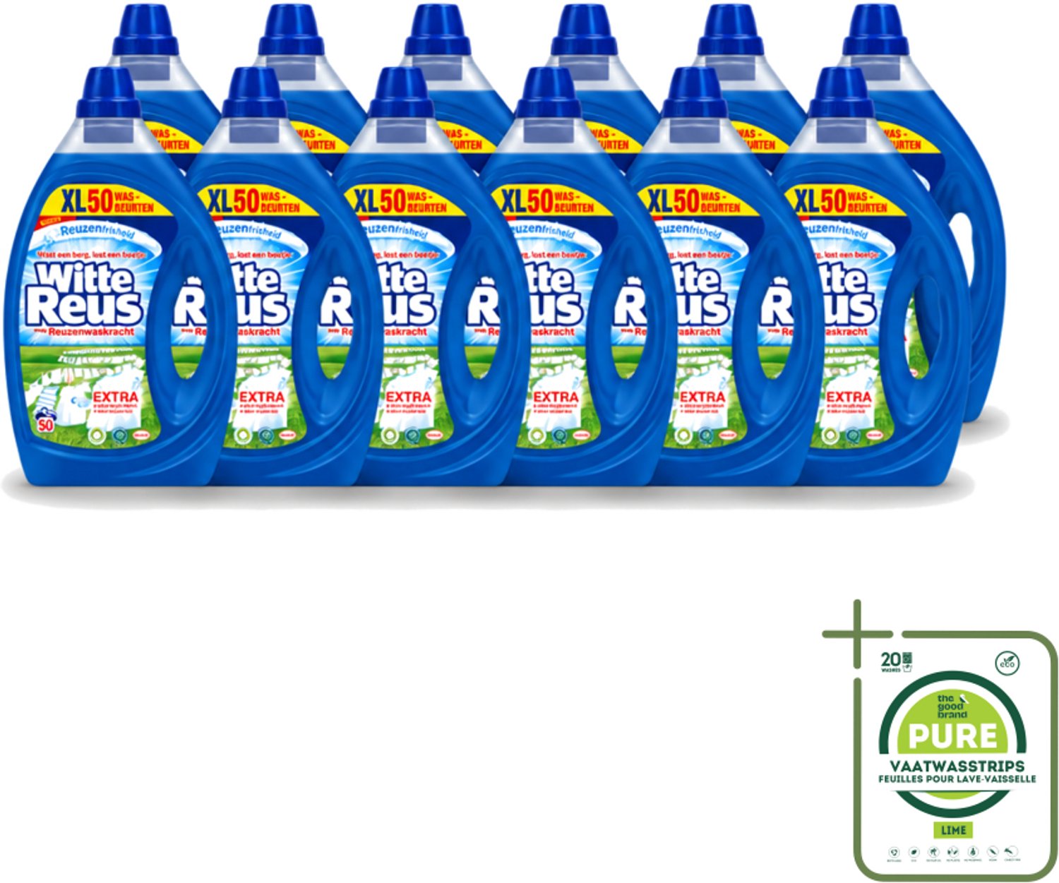 12 x Witte Reus - Vloeibaar Wasmiddel - 50 Wasbeurten - Grootverpakking - Vaatwasstrips - Wasmiddel - Vloeibaar Wasmiddel - Wasbeurten - Schoonmaak - Reiniging