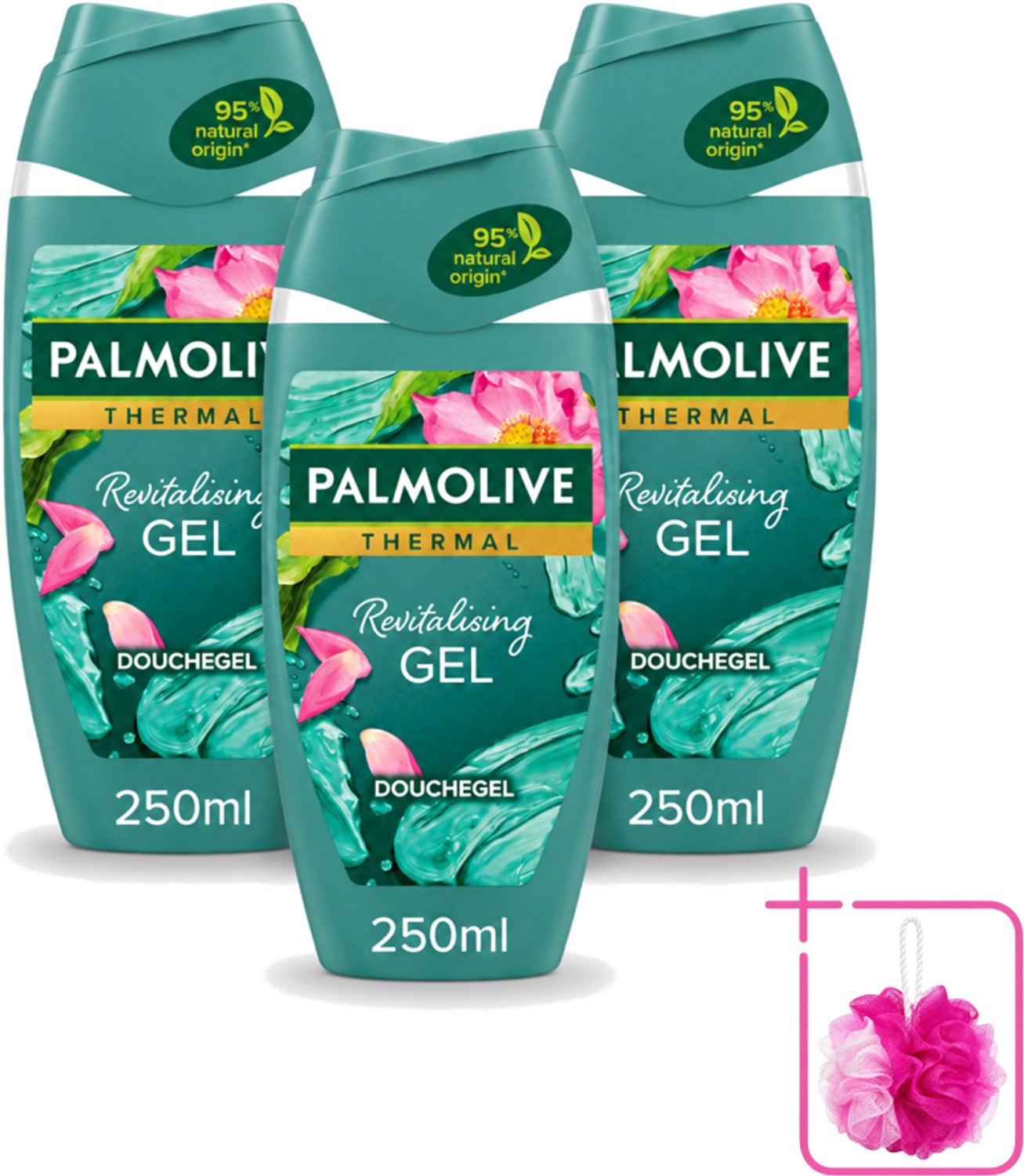 3 x Palmolive - Thermal - Douchegel - Algen & Lotusbloem - Revitalising Gel - 250 ml - Bulkverpakking - Douchegel - Douchemop - Algenextract