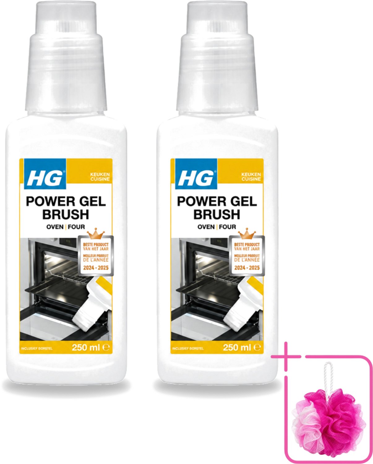 2 x HG - Power Gel Brush Oven - Zeer Hechtende Formule - Inclusief Borsteltje - 250 ml - Bulkverpakking - Oven reinigen - Bakplaat reinigen