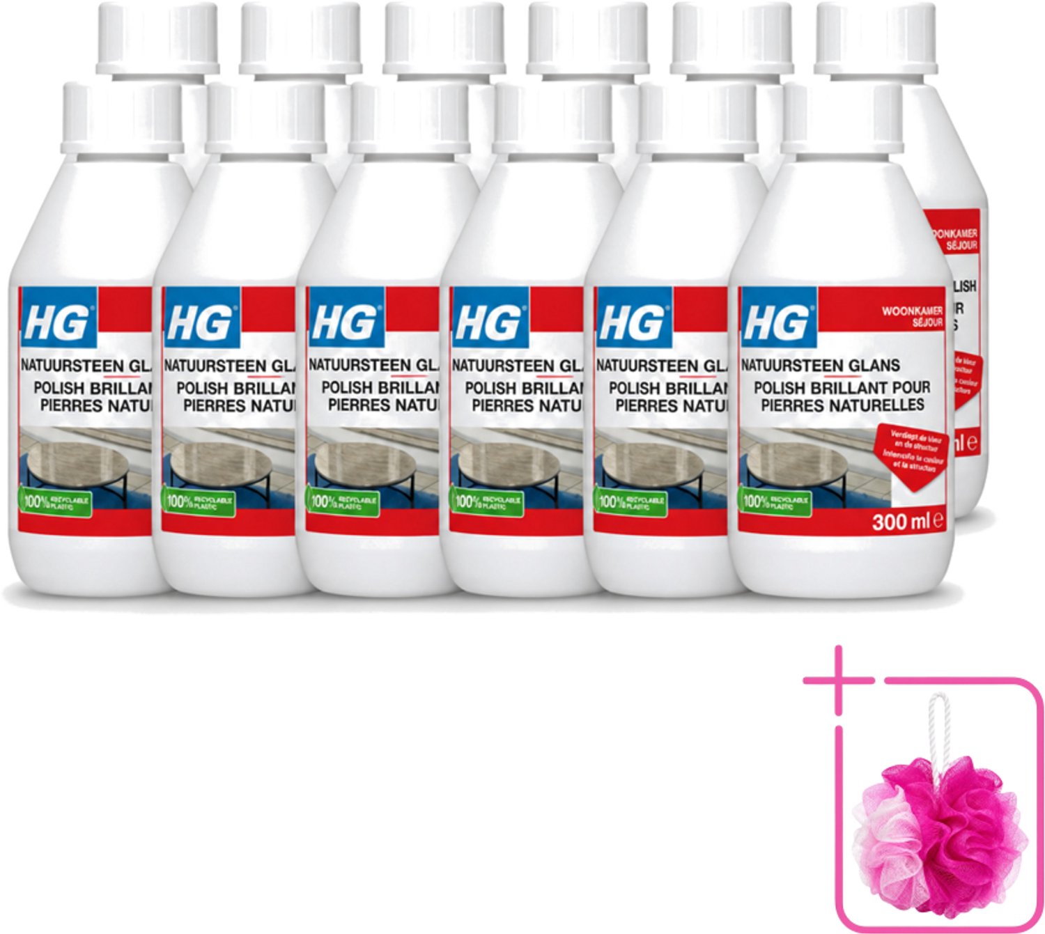 12 x HG - Natuursteen Glans Polish - Kleur & Structuur Verdiepend - 300 ml - Bulkverpakking - Natuursteen polish - Douchemop - Glanspolish