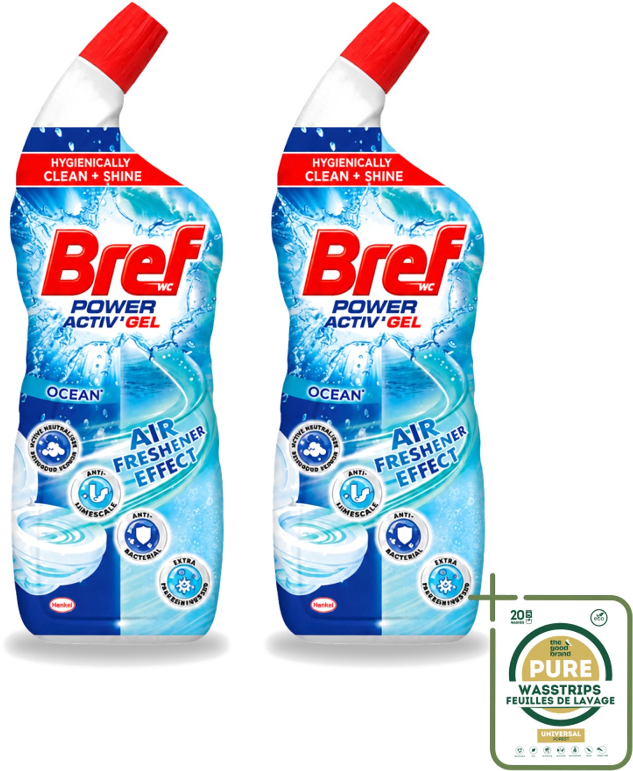 2 x Bref WC - Power Activ+ - Toiletreiniger - Anti-Kalk - Oceaan - 700 ml - Wasstrips - Toiletreiniger - Hygiëne - Glans - Reiniging - Kalk