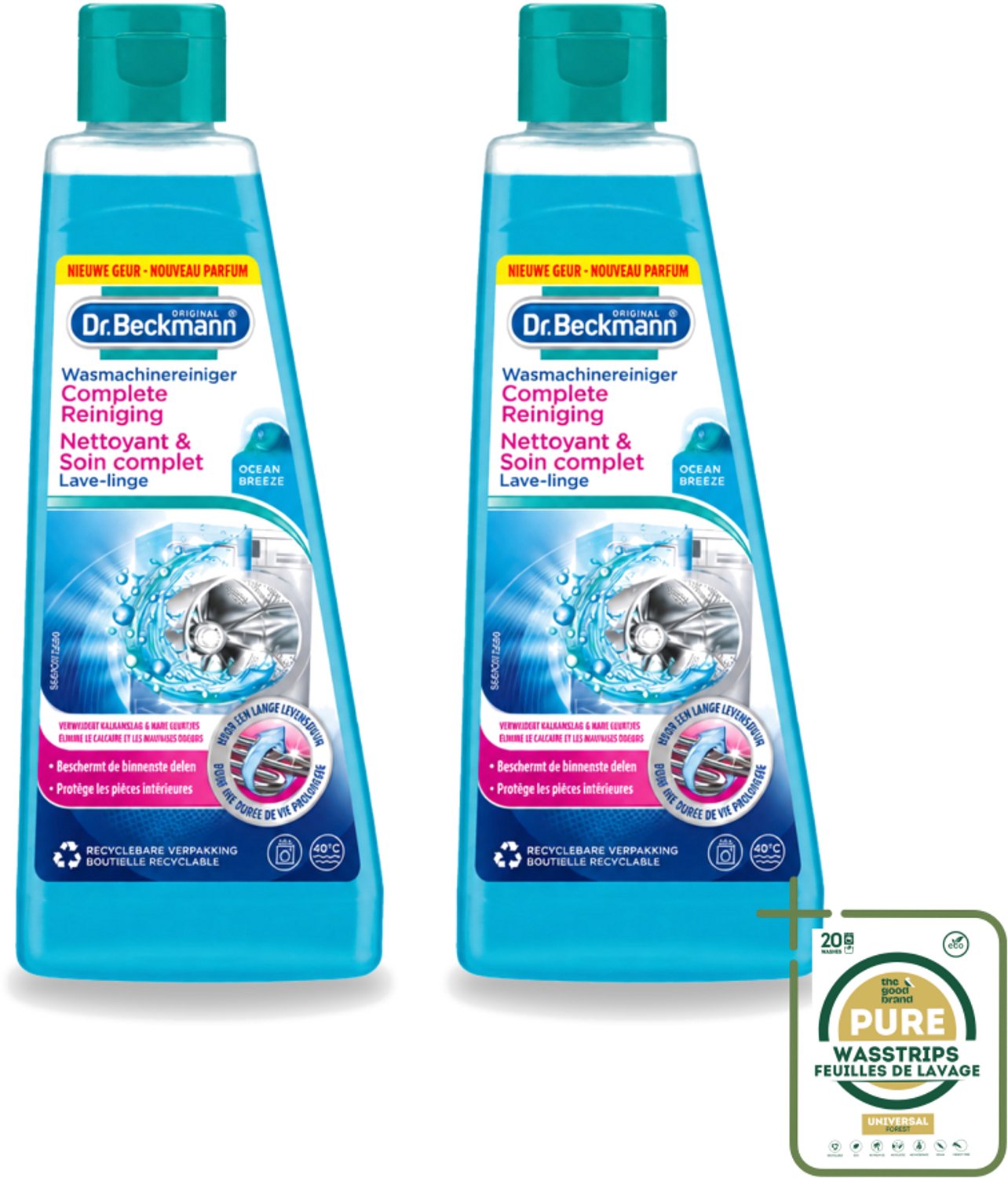 2 x Dr.Beckmann - Wasmachinereiniger - Ocean Breeze - Anti-Kalk - 250 ml - Wasstrips - Wasmachine Reinigen - Kalk Verwijderen - Wasmachine Reinigingsmiddel - Anti-kalk - Wasmachine Geur
