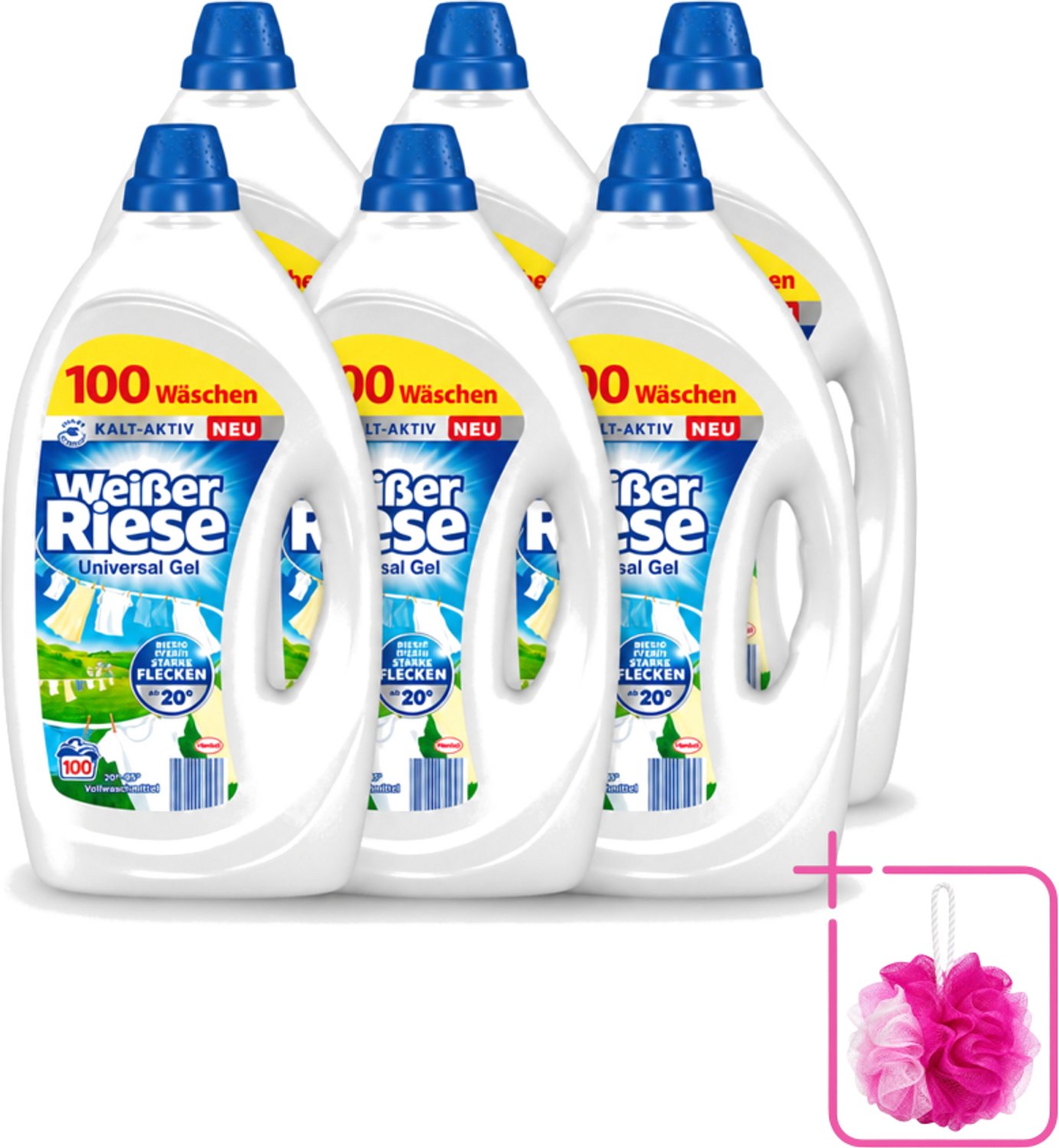 6 x Weißer Riese - Wasmiddel - Gel - Witte Was - 4.5L - 100 Wasbeurten - Bulkverpakking - Wasmiddel Gel - Douchemop - Witte Was