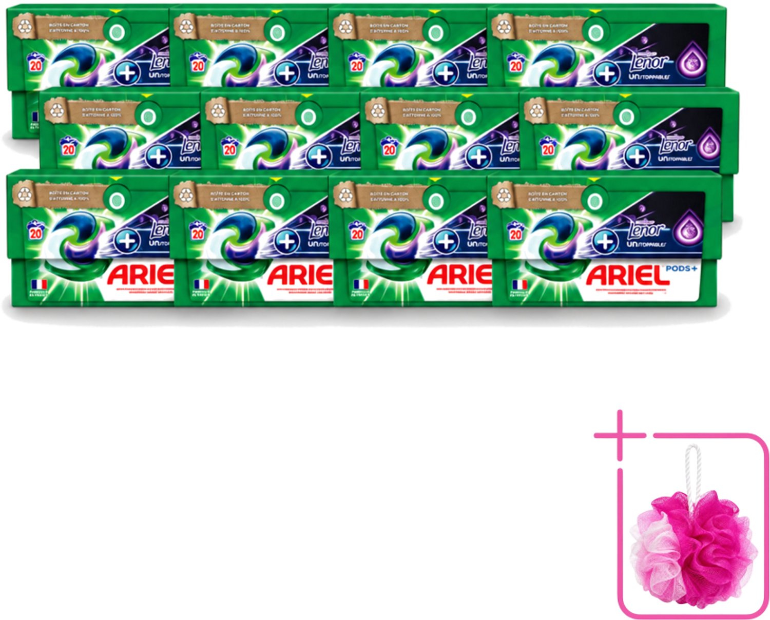 12 x Ariel Original - Touch of Lenor Unstoppables - Wasmiddelcapsules - Pods+ - Witte en Gekleurde Was - 20 Wasbeurten - Bulkverpakking - Wasmiddelcapsules - Douchemop - Reiniging